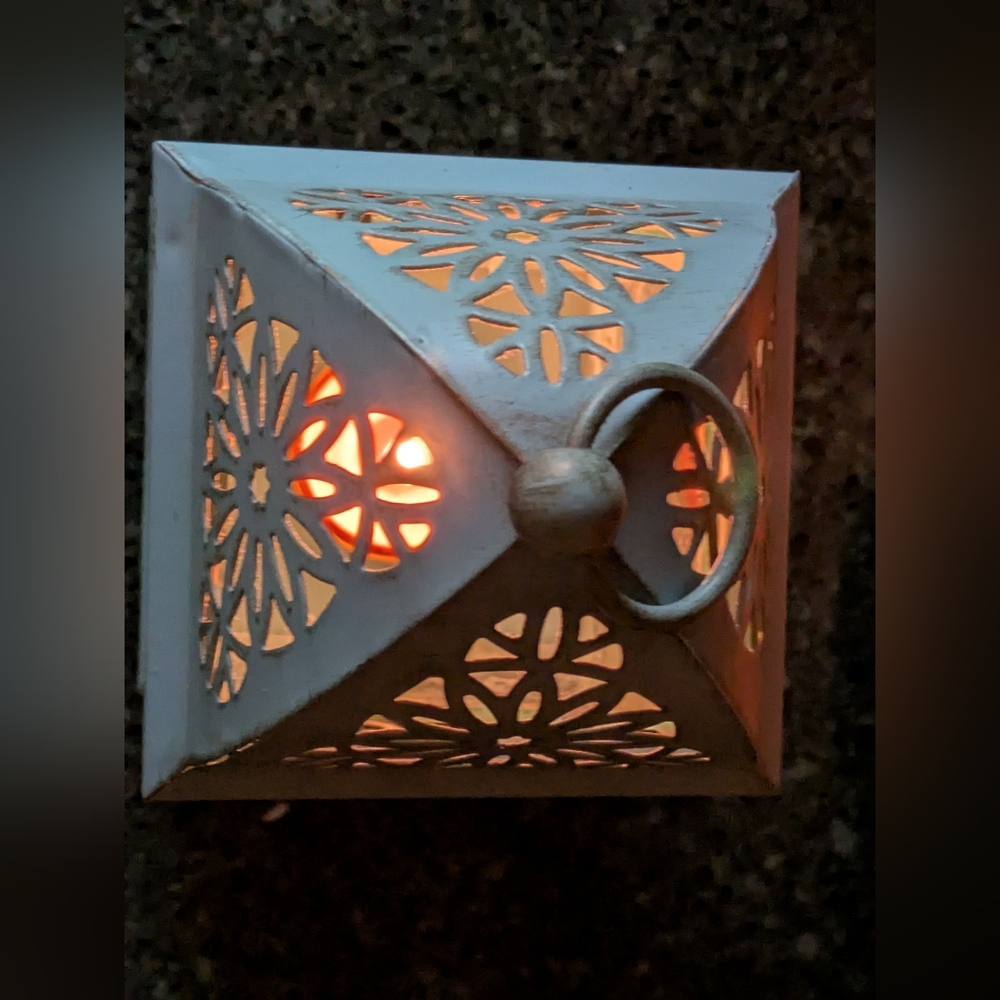 Pier 1 Cutwork Metal Votive Candle Lantern. Hanging or Tabletop. - Picture 4 of 10
